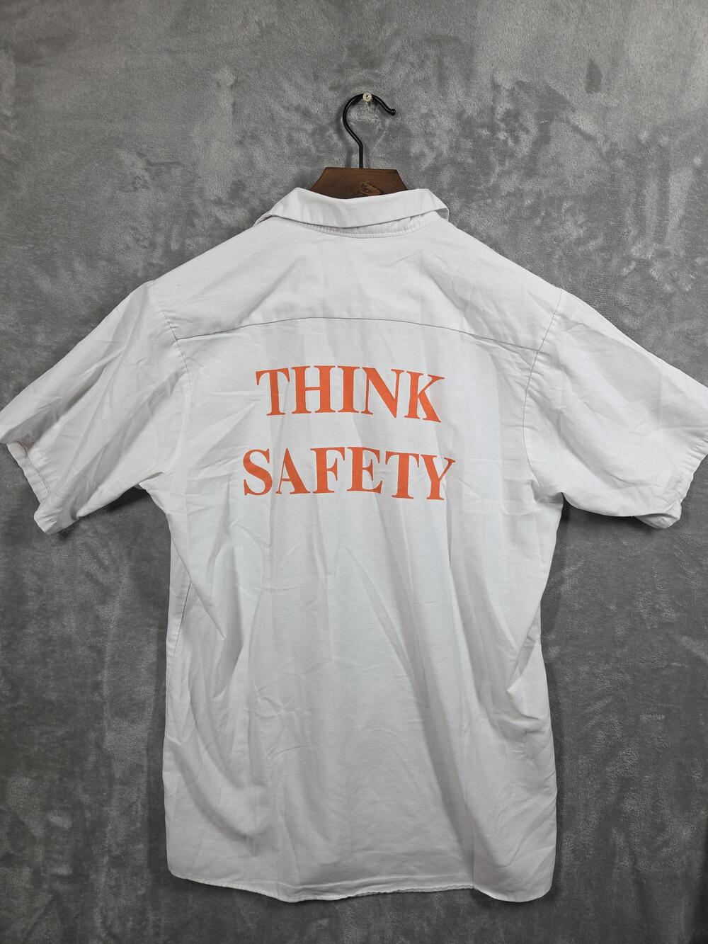 Red Kap Shirt Mens Large White Short Sleeve Button Up Think Safety Workwear